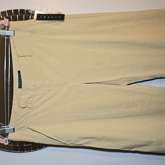 Theory Emery T Linen Rayon Stretch Crunch Khaki High-Waist Wide-Leg Trousers - Picture 4 of 16